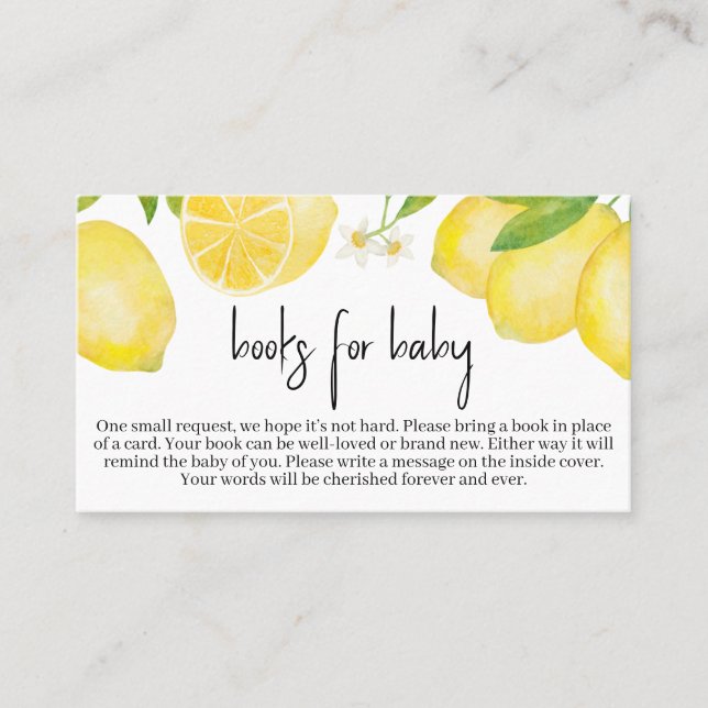  Lemon Baby Shower Books for Baby Visitkort (Framsida)