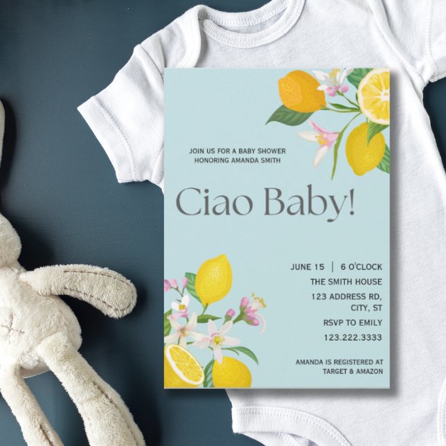 Lemon Baby Shower, Ciao Baby, italienska Theme Inbjudningar (Skapare uppladdad)