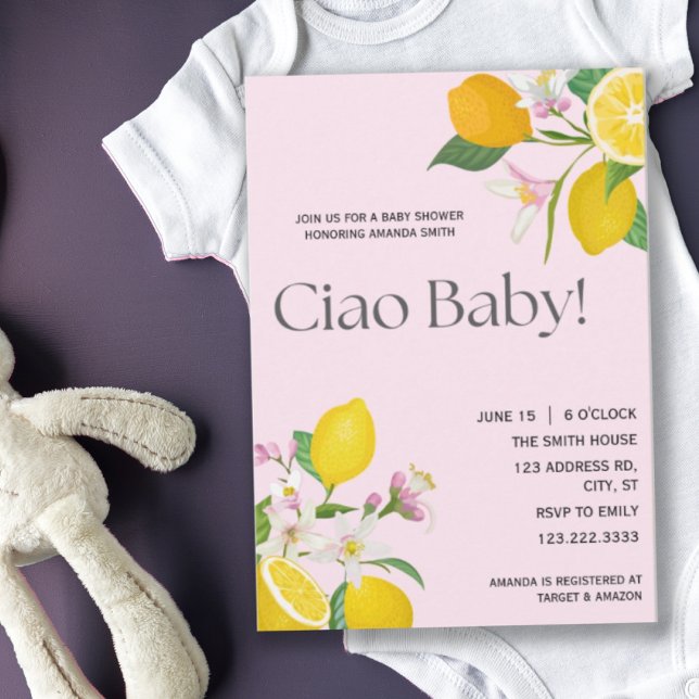 Lemon Baby Shower, Ciao Baby, italienska Theme Inbjudningar (Skapare uppladdad)
