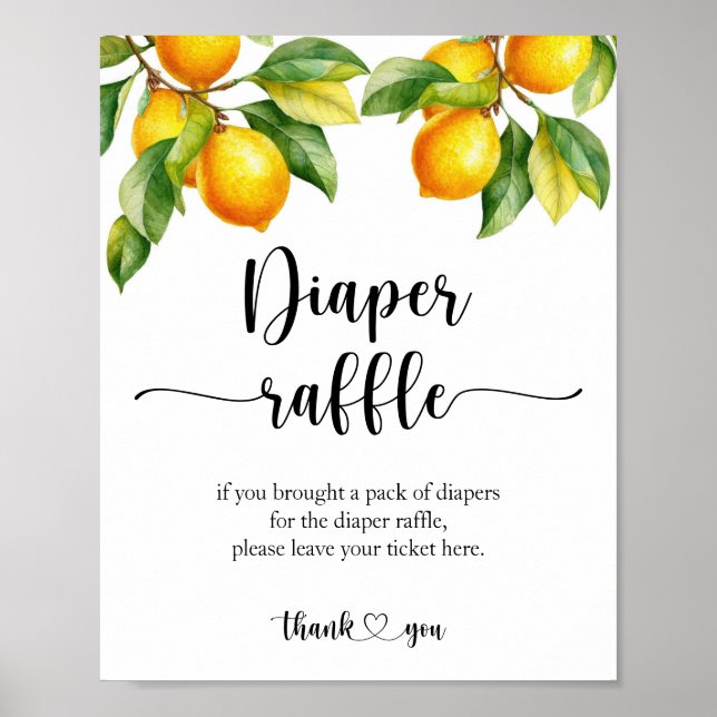 Lemon Baby Shower Diaper Raffle Sign Poster (Framsidan)