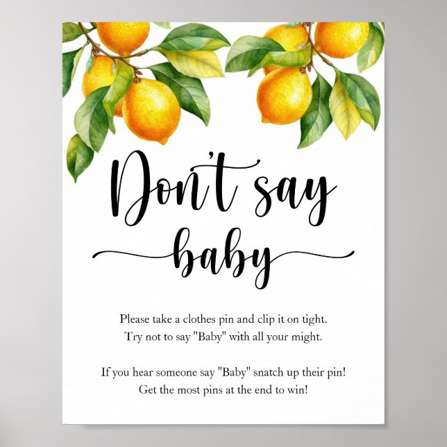 Lemon Baby Shower Game Säg inte Baby Poster (Framsidan)