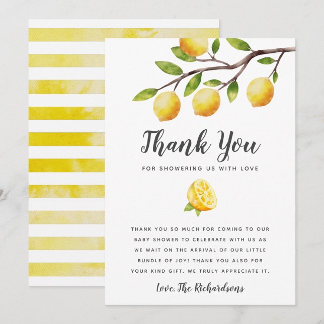 Lemon Baby Shower Gender Neutral Tack Kort (Fram/baksida)