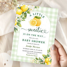 Lemon Baby Shower Green Gingham Gender Neutral Inbjudningar