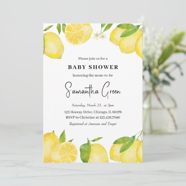 Lemon Baby Shower Inbjudan (Stående Fram)