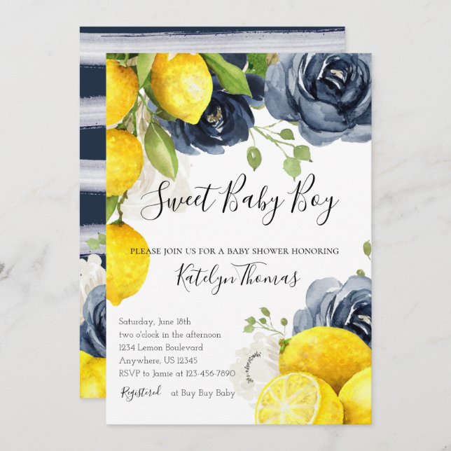 Lemon Baby Shower-inbjudan för Pojke Inbjudningar (Fram/baksida)