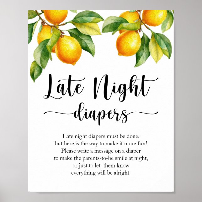 Lemon Baby Shower Late Late Natt Diaper Sign-signa Poster (Framsidan)