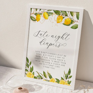 Lemon Baby Shower Late Night Diaper Poster