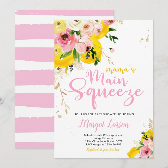 Lemon Baby Shower Mamma, huvudköldskoppling för ba Inbjudningar (Fram/baksida)