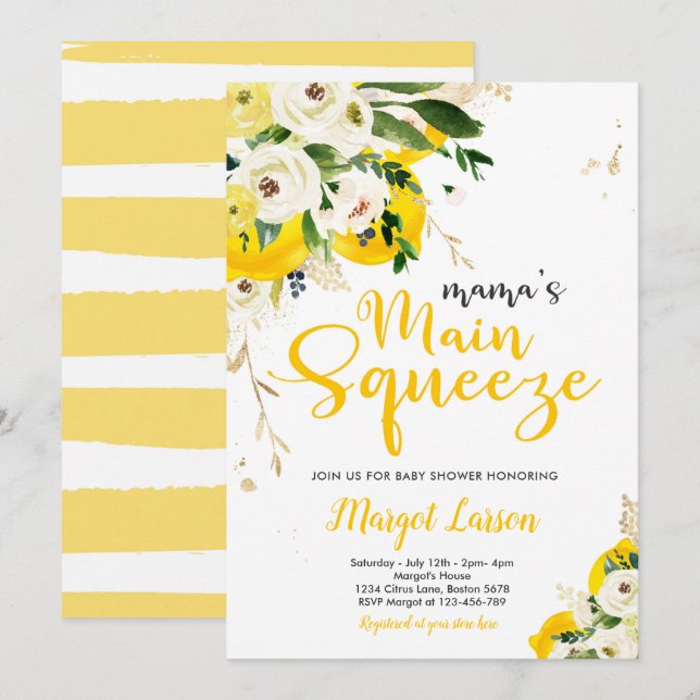 Lemon Baby Shower Mamma, huvudköldskoppling för ba Inbjudningar (Fram/baksida)