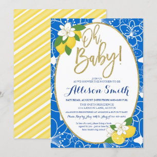 Lemon Baby Shower Pojke Blue Gult Guld Inbjudningar