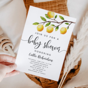 Lemon Baby Shower Summer Watercolor Citrus Inbjudningar
