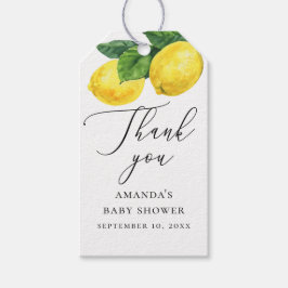 Lemon Baby Shower Tack. Elegant Citrus Script Presentetikett