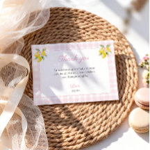 Lemon Baby Shower Tacksamhetskort Rosa Gingham