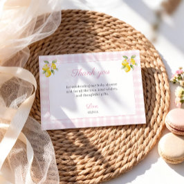 Lemon Baby Shower Tacksamhetskort Rosa Gingham Tack Kort