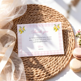 Lemon Baby Shower Tacksamhetskort Rosa Gingham Tack Kort
