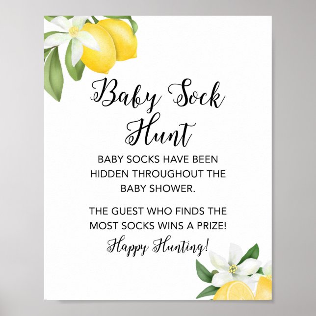Lemon Baby Sock Hunt Shower Spelskylt Poster (Framsidan)