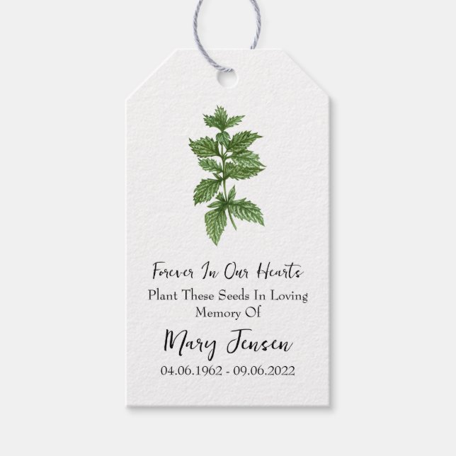 Lemon Balm Seed Packet Memorial Funeral Presentetikett (Framsidan)