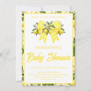 Lemon Bebis Shower Gul Gingham-slöja Inbjudningar