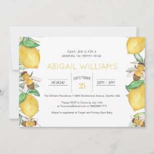 Lemon & Bee Watercolor Greenery Baby Shower Inbjudningar
