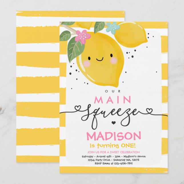 Lemon Birthday-inbjudan - vår viktigaste snara Par Inbjudningar (Fram/baksida)