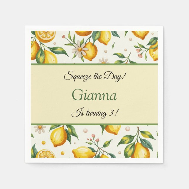 Lemon Birthday Napkins Squeeze Pappersservett (Framsidan)