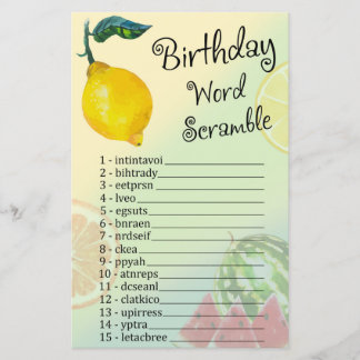 Lemon Birthday Ord Scramble Game