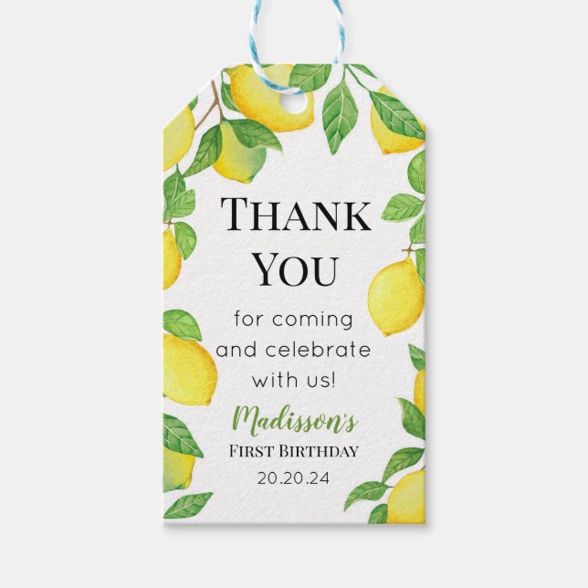 Lemon Birthday tag Personalized info Presentetikett (Framsidan)