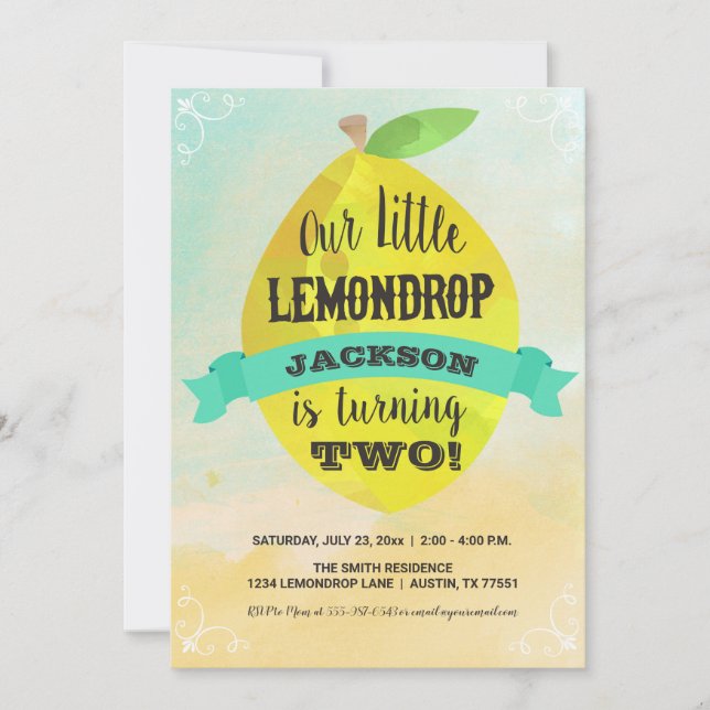 Lemon Birthday Watercolor LemonDrop Birthday Boy Inbjudningar (Framsida)
