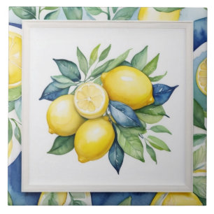 Lemon blå grön gul vit akvarell kakelplatta