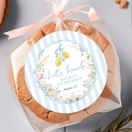Lemon Blå Slinga Blommig Födelsedagsdekal Runt Klistermärke