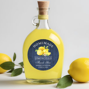Lemon Blå Trä Bröllop Tack Limoncello Runt Klistermärke