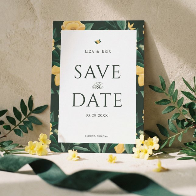 Lemon Blommar Blommigt Träd Elegant bröllop Spara Datumet (Lemon Blossom Floral Tree Elegant Wedding Save The Date)