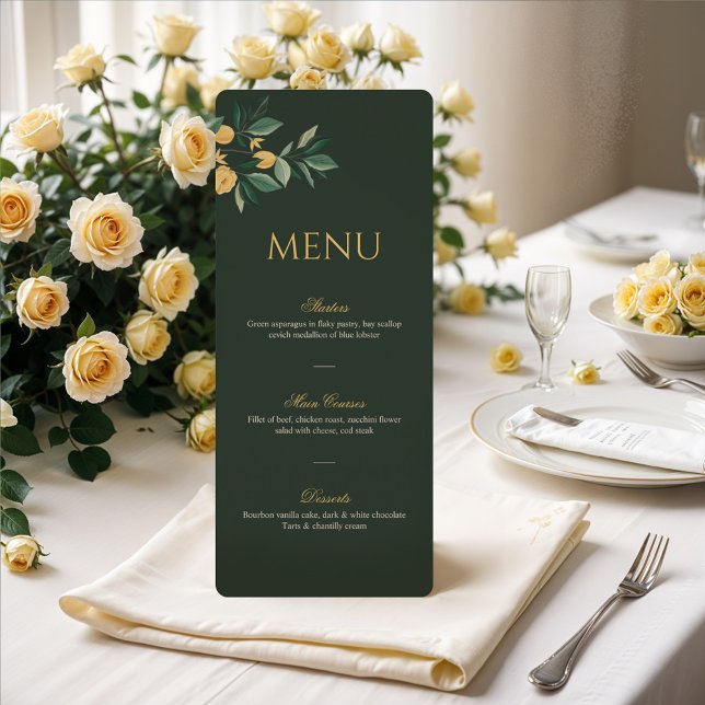 Lemon Blommar Blommigt Träd Elegant Grönt Bröllop Meny (Lemon Blossom Floral Tree Elegant Green Wedding Menu (Front))
