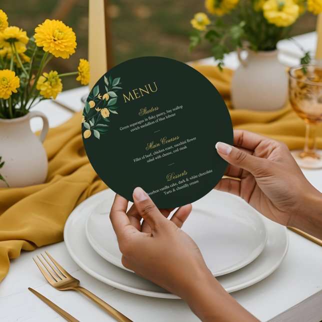Lemon Blommar Blommigt Träd Elegant Grönt Bröllop Meny (Lemon Blossom Floral Tree Elegant Green Wedding Menu)