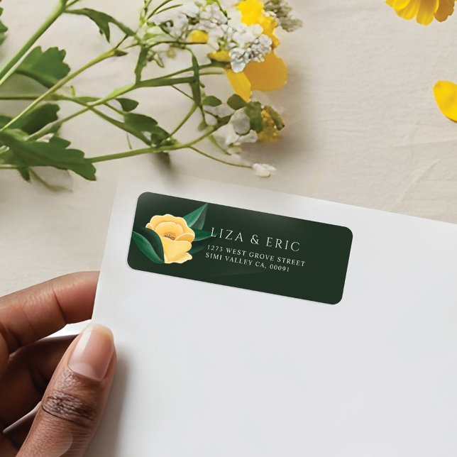 Lemon Blommar Blommigt Träd Elegant Grönt Bröllop Returadress Etikett (Lemon Blossom Floral Tree Elegant Green Wedding Label)