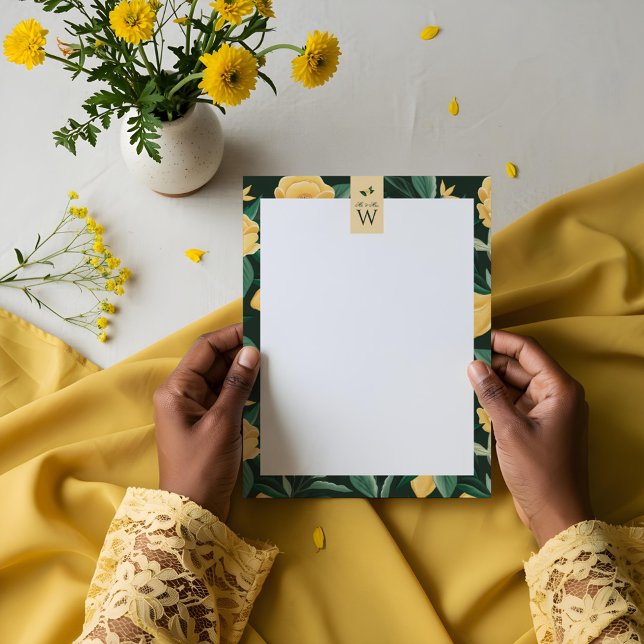 Lemon Blommar Blommigt Träd Elegant Gult Bröllop Brevhuvud (Lemon Blossom Floral Tree Elegant Yellow Wedding Letterhead)