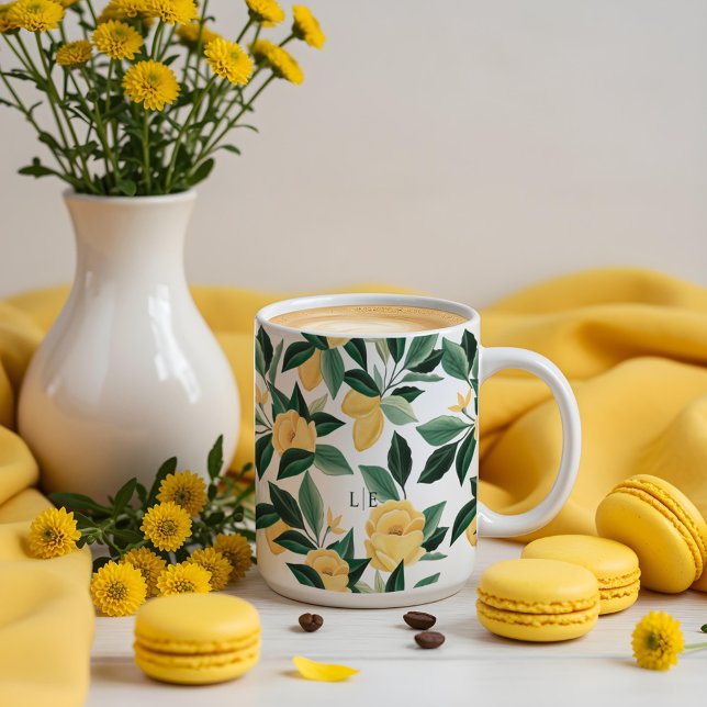 Lemon Blommar Blommigt Träd Elegant Gult Bröllop Kaffemugg (Lemon Blossom Floral Tree Elegant Yellow Wedding Coffee Mug)