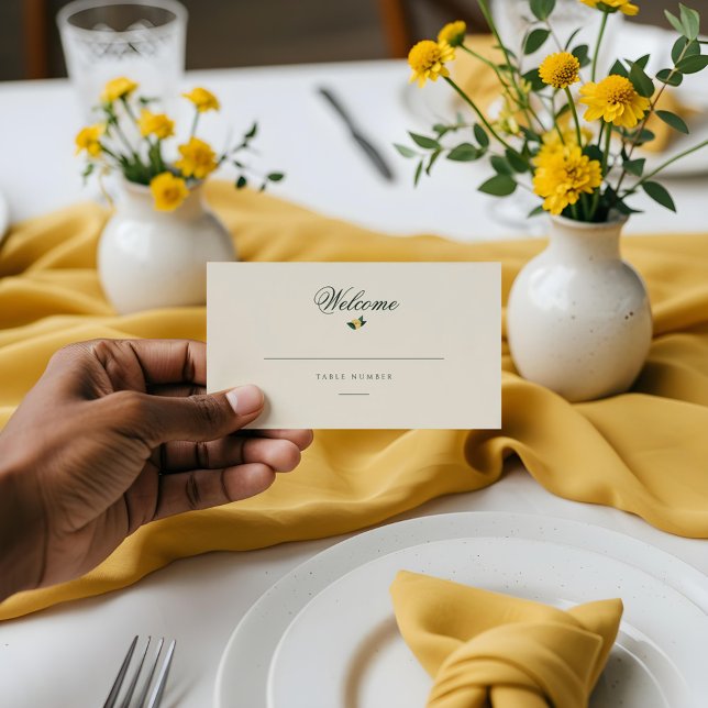 Lemon Blommar Blommigt Träd Elegant Gult Bröllop Placeringskort (Lemon Blossom Floral Tree Elegant Yellow Wedding Place Card)
