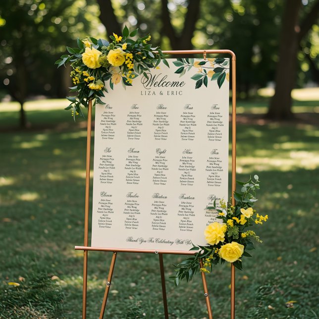 Lemon Blommar Blommigt Träd Elegant Gult Bröllop Poster (Lemon Blossom Floral Tree Elegant Yellow Wedding Poster)