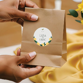 Lemon Blommar Blommigt Träd Elegant  Minimal Bröll Runt Klistermärke