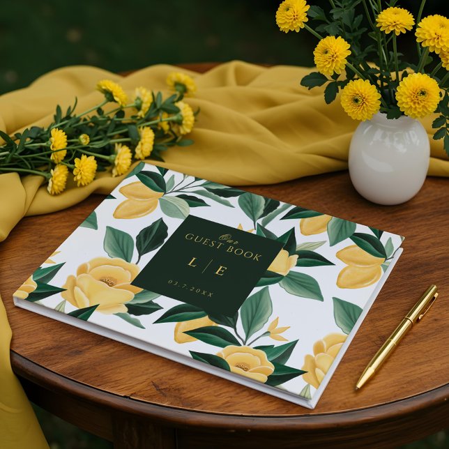 Lemon Blommar Blommigt Träd Elegant White Bröllop Gästböcker (Lemon Blossom Floral Tree Elegant White Wedding Guest Book)