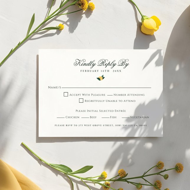 Lemon Blommar Blommigt Träd Elegant White Bröllop OSA Kort (Lemon Blossom Floral Tree Elegant White Wedding RSVP Card)