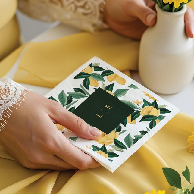 Lemon Blommar Blommigt Träd Elegant White Bröllop Pappersservett (Lemon Blossom Floral Tree Elegant White Wedding Napkins)