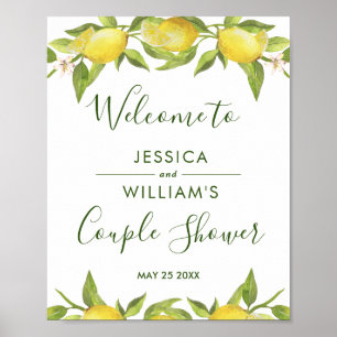 Lemon Blommar Greenery Par Shower Välkomstskylt Poster