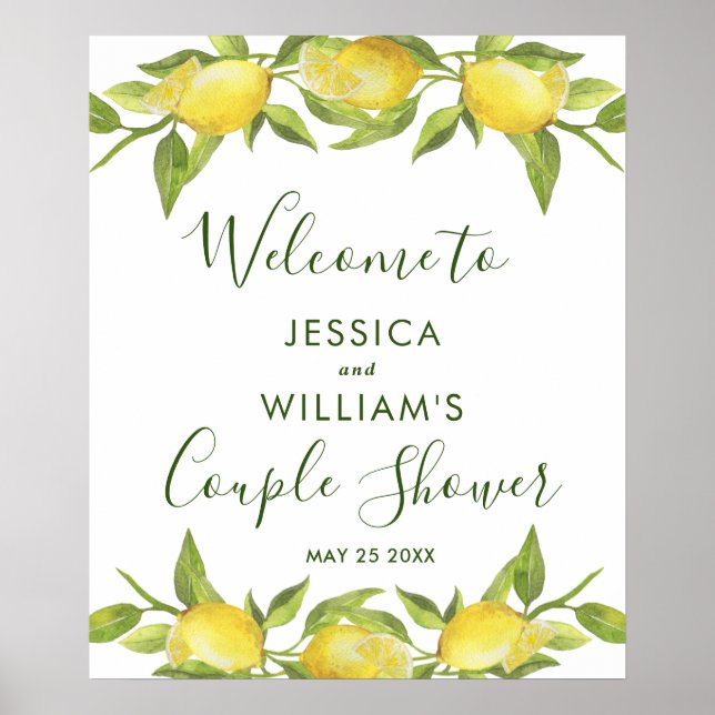 Lemon Blommar Greenery Par Shower Välkomstskylt Poster (Framsidan)