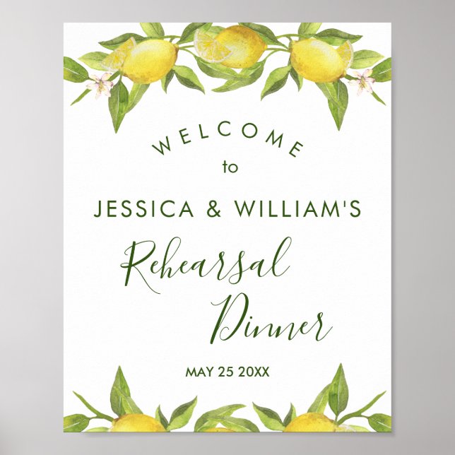 Lemon Blommar Greenery Rehearsal Dinner Sign Poster (Framsidan)