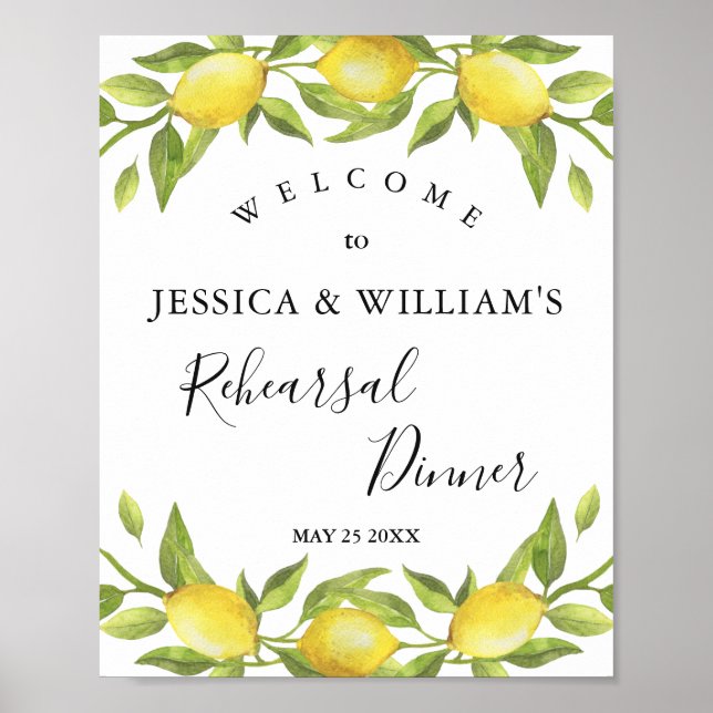 Lemon Blommar Greenery Rehearsal Dinner Sign Poster (Framsidan)