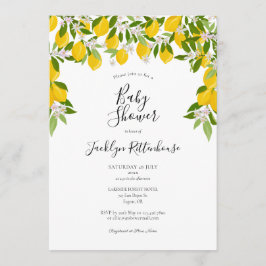 Lemon Blommar Greenery Watercolor Baby Shower Inbjudningar