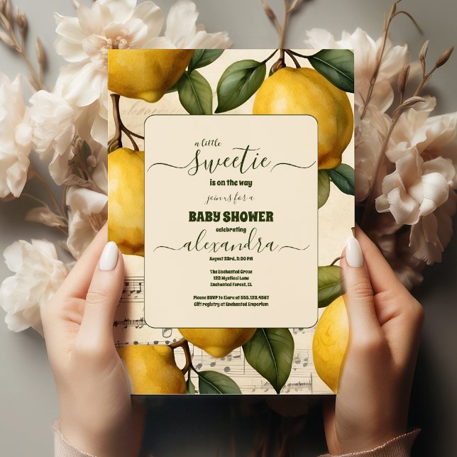 Lemon Blommar Greenery Watercolor Baby Shower Inbjudningar (Skapare uppladdad)