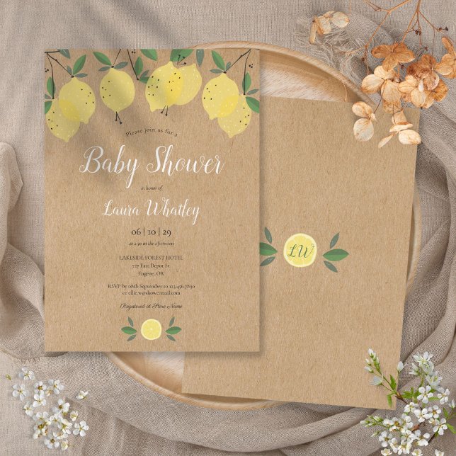 Lemon Blommar Greenery Watercolor Baby Shower Inbjudningar (Lemon Blossom Greenery Watercolour Baby Shower Invitation)